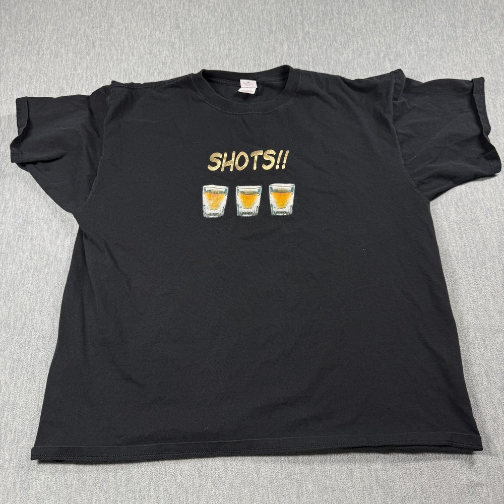 Anvil T-Shirt Men's 2XL Black Novelty Shots Smiley Graphic Cotton Festival Tee